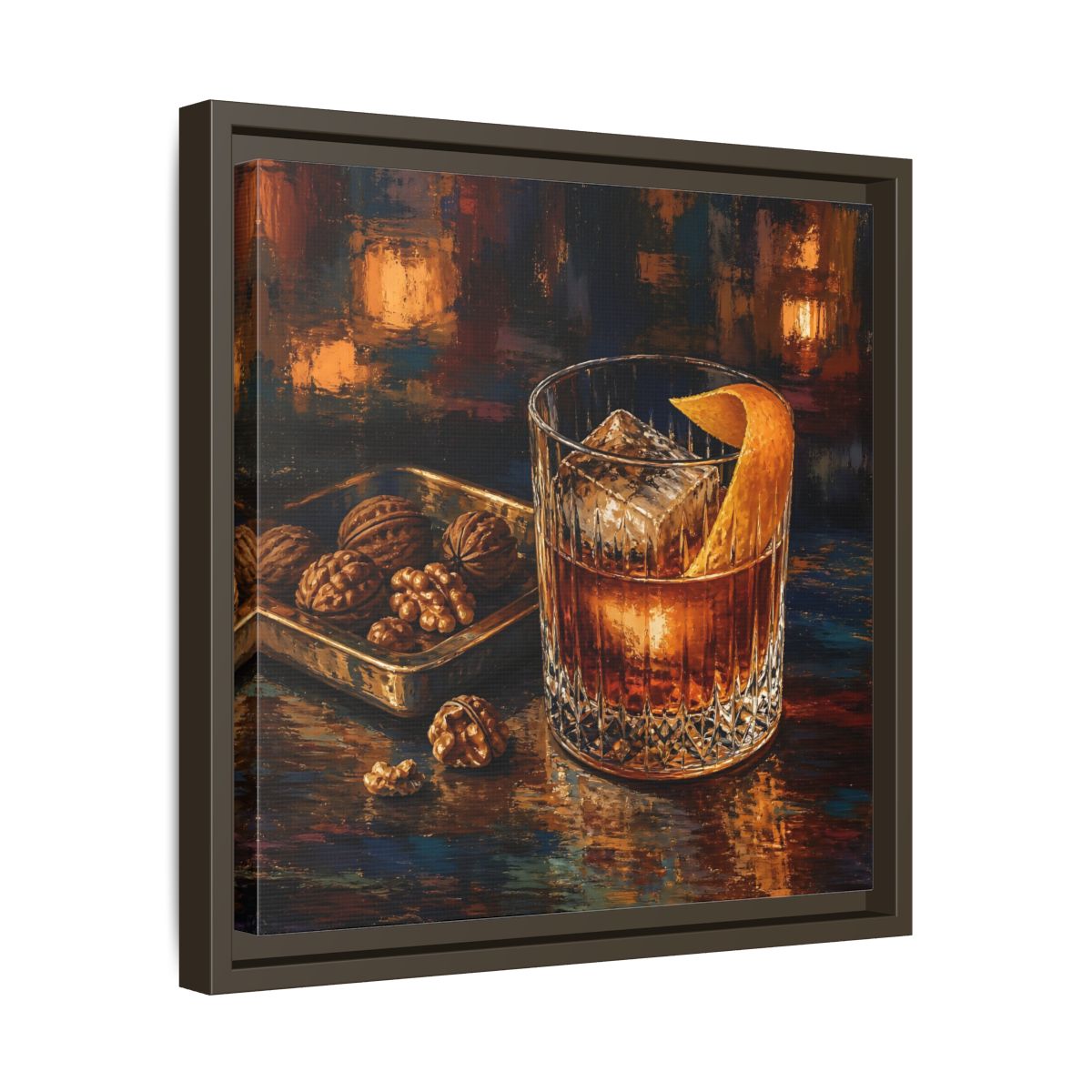 Side Mockup 29. Vintage Cocktail, Walnuts Warm Tones shown as stretched canvas wall art