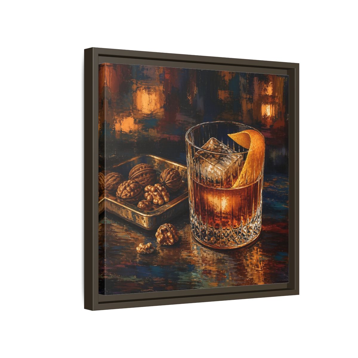 Side Mockup 14. Vintage Cocktail, Walnuts Warm Tones shown as stretched canvas wall art