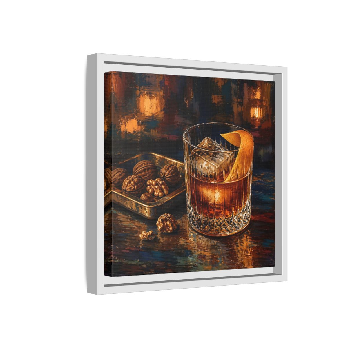 Side Mockup 16. Vintage Cocktail, Walnuts Warm Tones shown as stretched canvas wall art