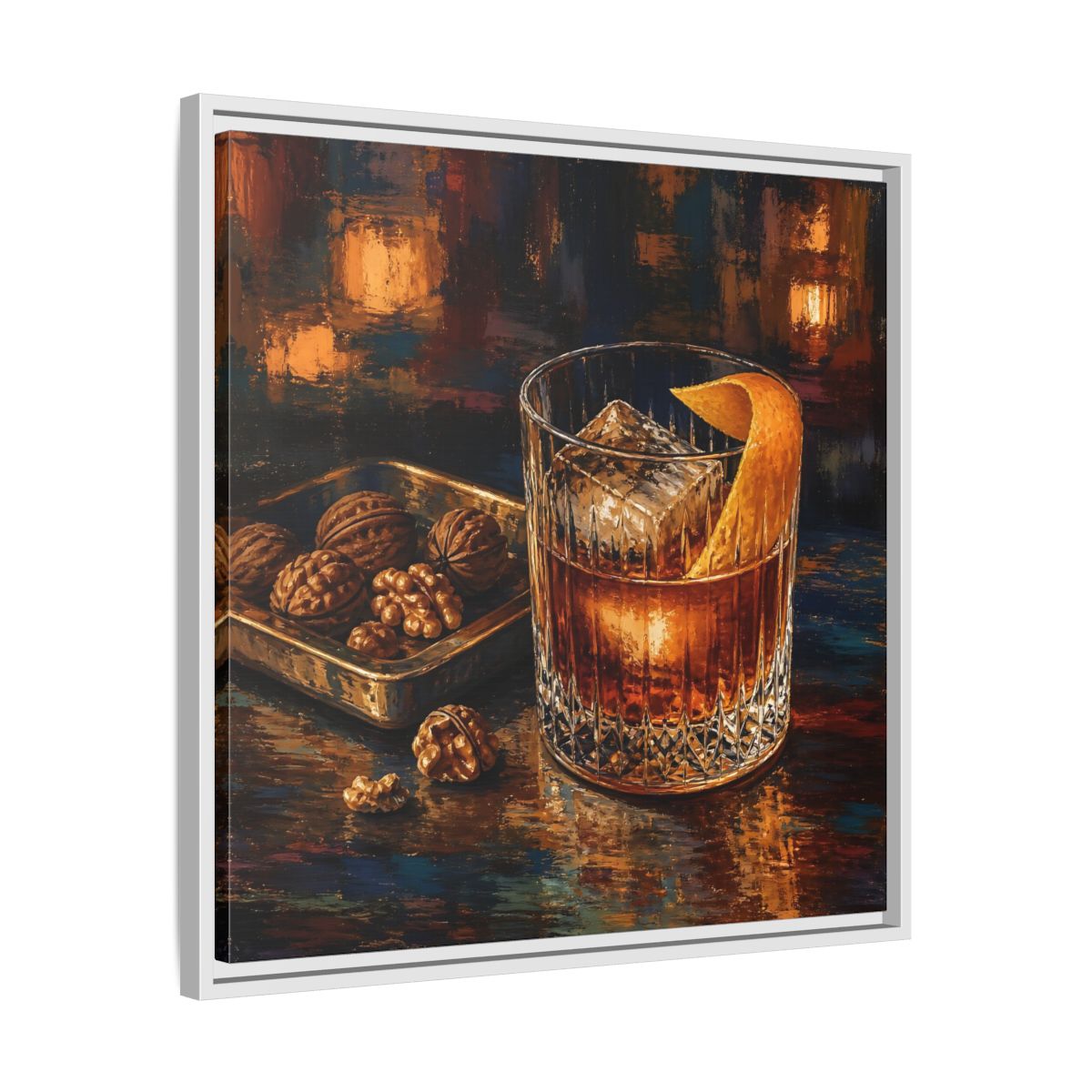 Side Mockup 26. Vintage Cocktail, Walnuts Warm Tones shown as stretched canvas wall art