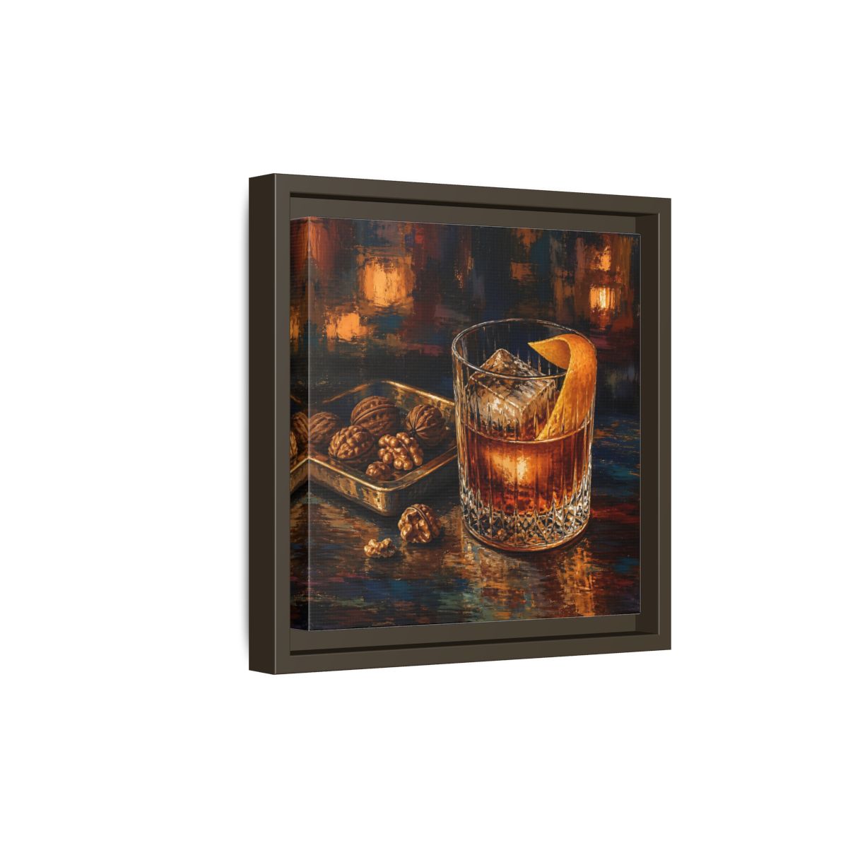 Side Mockup 20. Vintage Cocktail, Walnuts Warm Tones shown as stretched canvas wall art