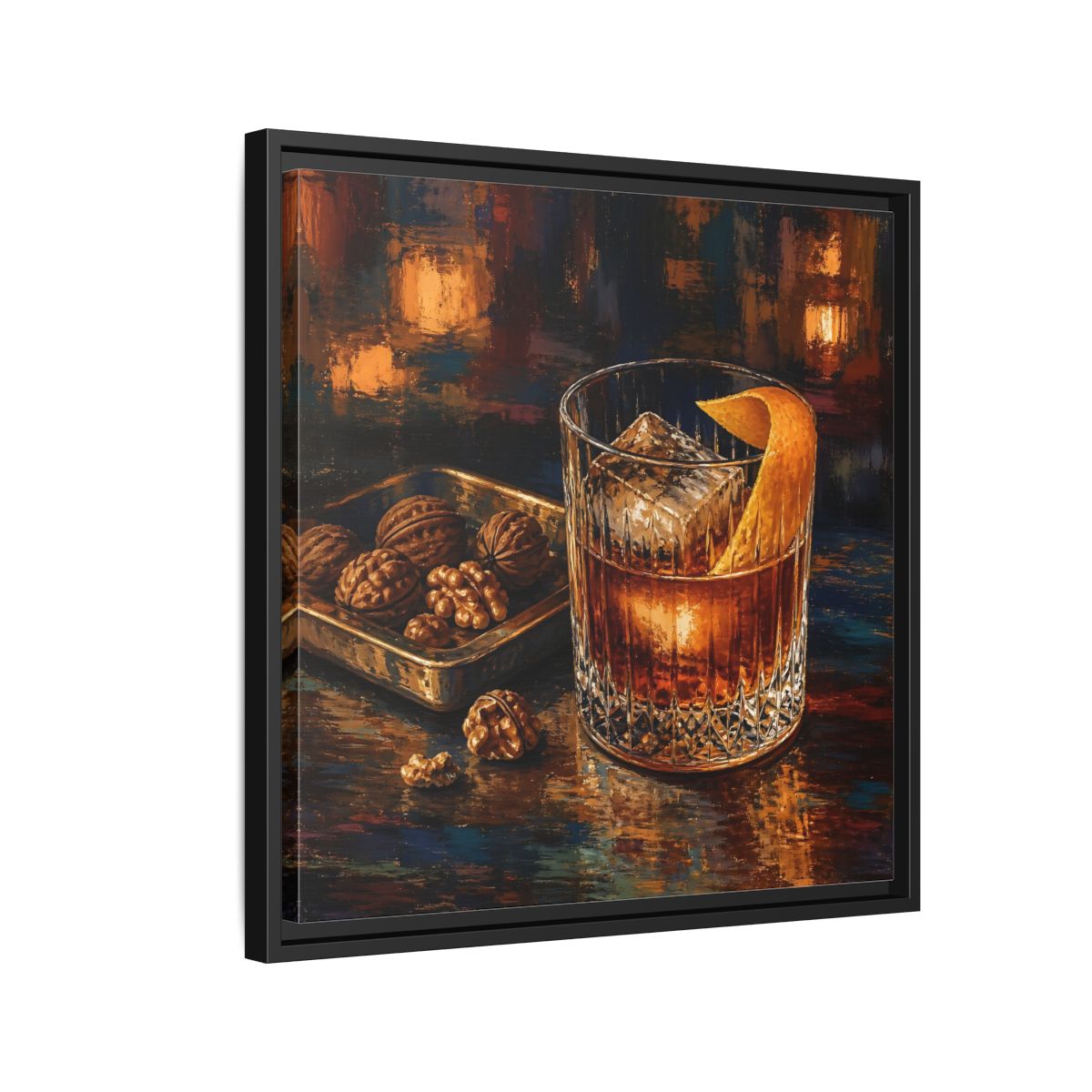 Side Mockup 12. Vintage Cocktail, Walnuts Warm Tones shown as stretched canvas wall art