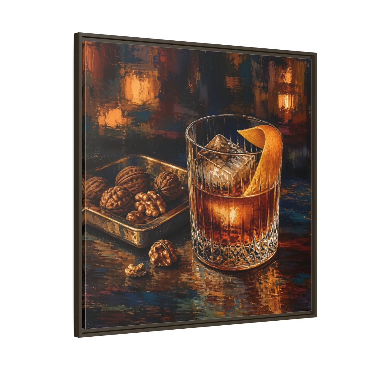 Side Mockup 5. Vintage Cocktail, Walnuts Warm Tones shown as stretched canvas wall art