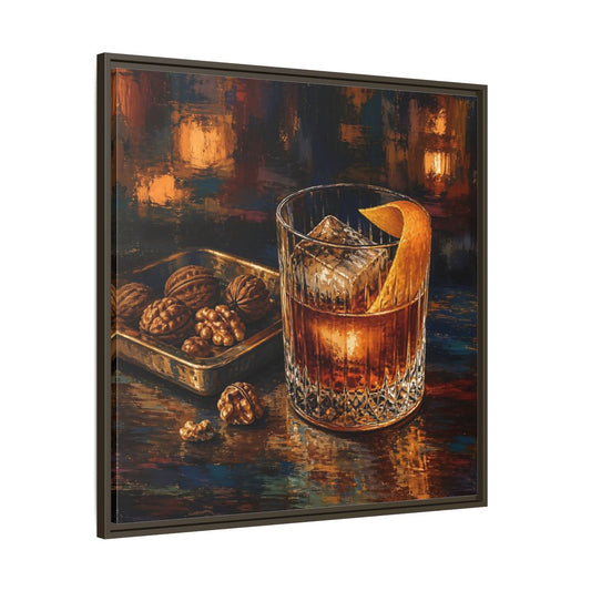 Main Mockup. Vintage Cocktail, Walnuts Warm Tones shown as stretched canvas wall art