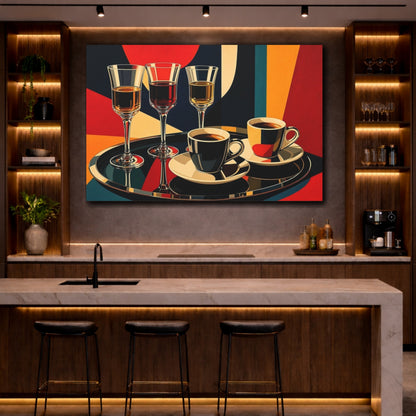 Mockup 2. Vintage Cocktails Coffee Colorful Drinks shown as stretched canvas wall art