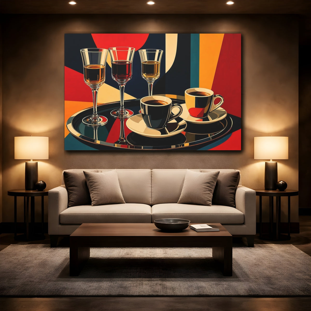 Mockup 3. Vintage Cocktails Coffee Colorful Drinks shown as stretched canvas wall art