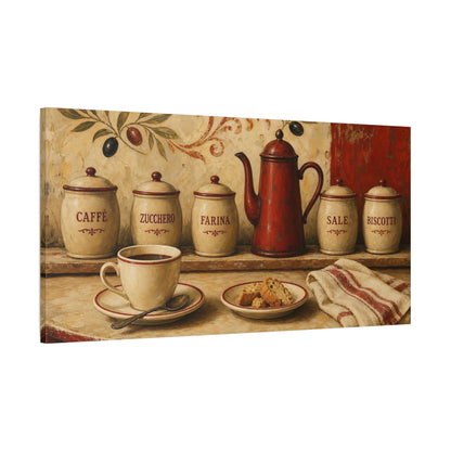 Main Mockup. Vintage Coffee & Biscotti shown as canvas print