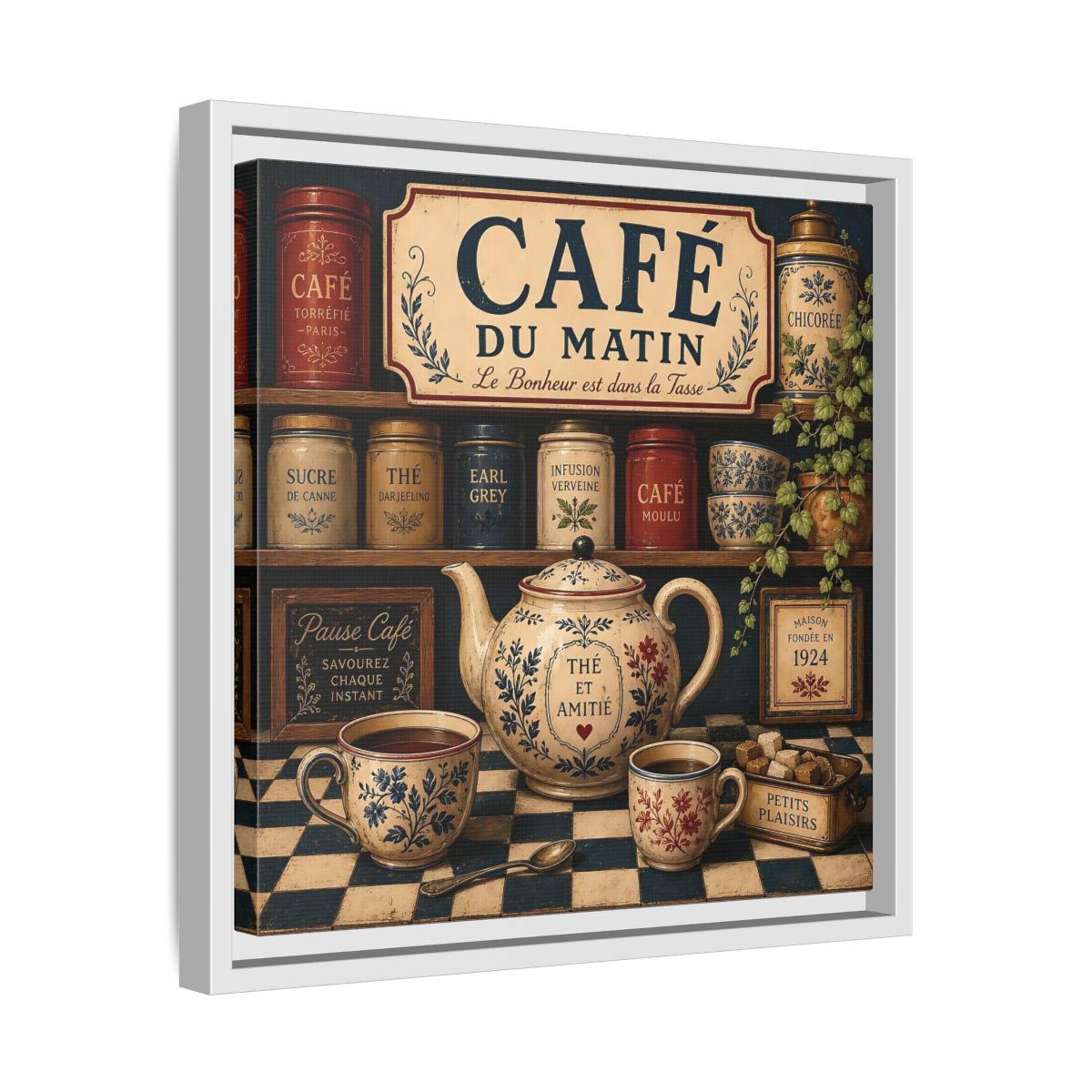 Side Mockup 28. Vintage Coffee And Tea Vintage Coffee shown as stretched canvas wall art