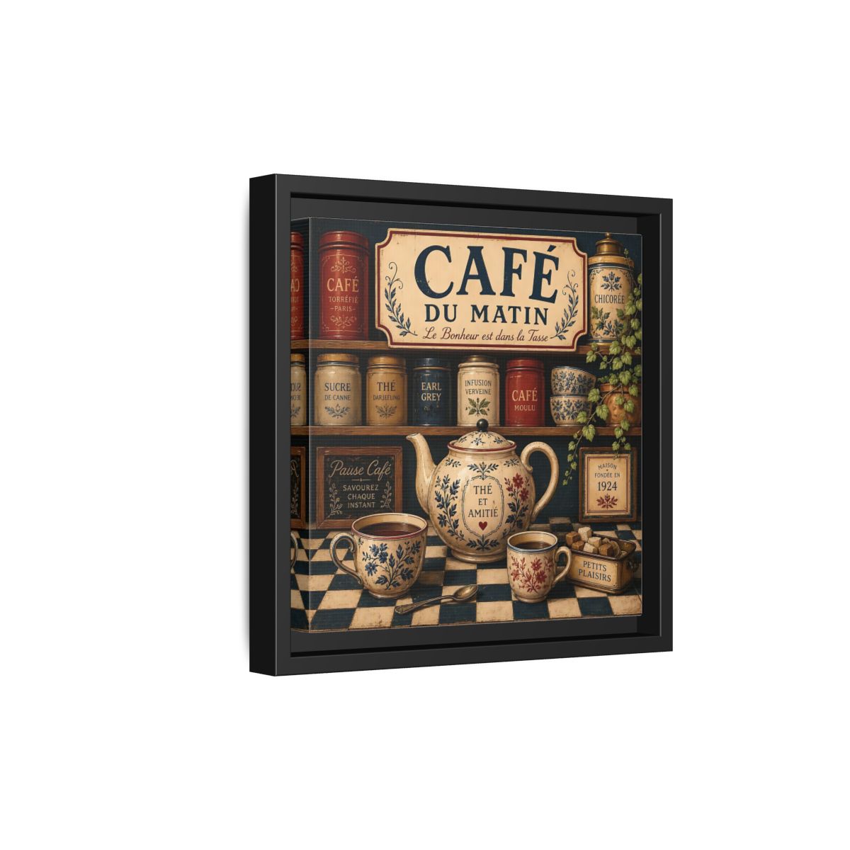 Side Mockup 21. Vintage Coffee And Tea Vintage Coffee shown as stretched canvas wall art