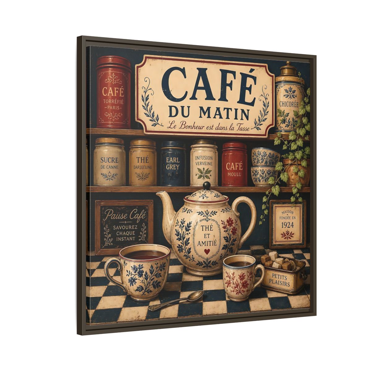 Side Mockup 8. Vintage Coffee And Tea Vintage Coffee shown as stretched canvas wall art