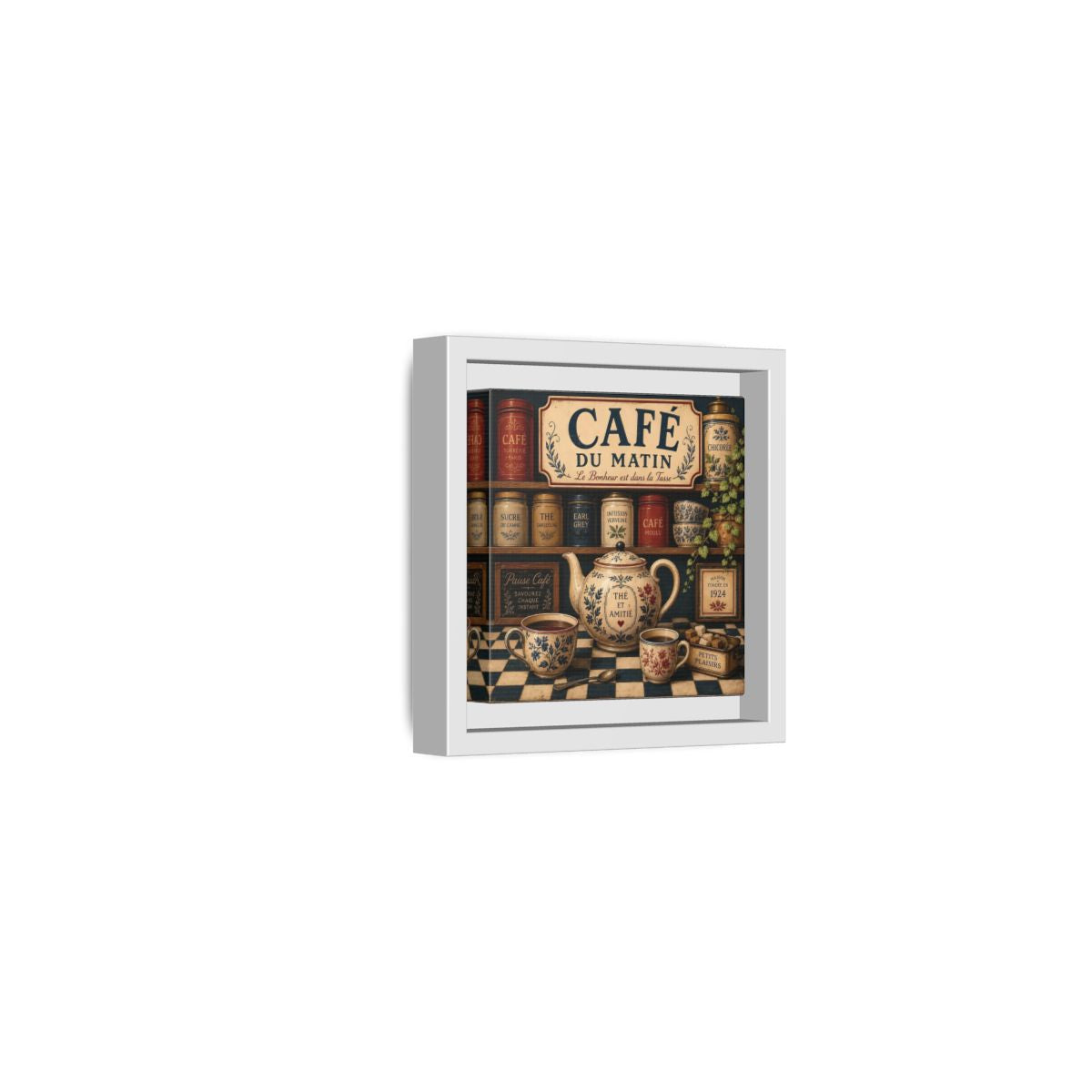 Side Mockup 22. Vintage Coffee And Tea Vintage Coffee shown as stretched canvas wall art