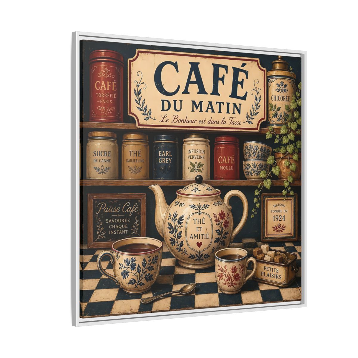 Side Mockup 4. Vintage Coffee And Tea Vintage Coffee shown as stretched canvas wall art