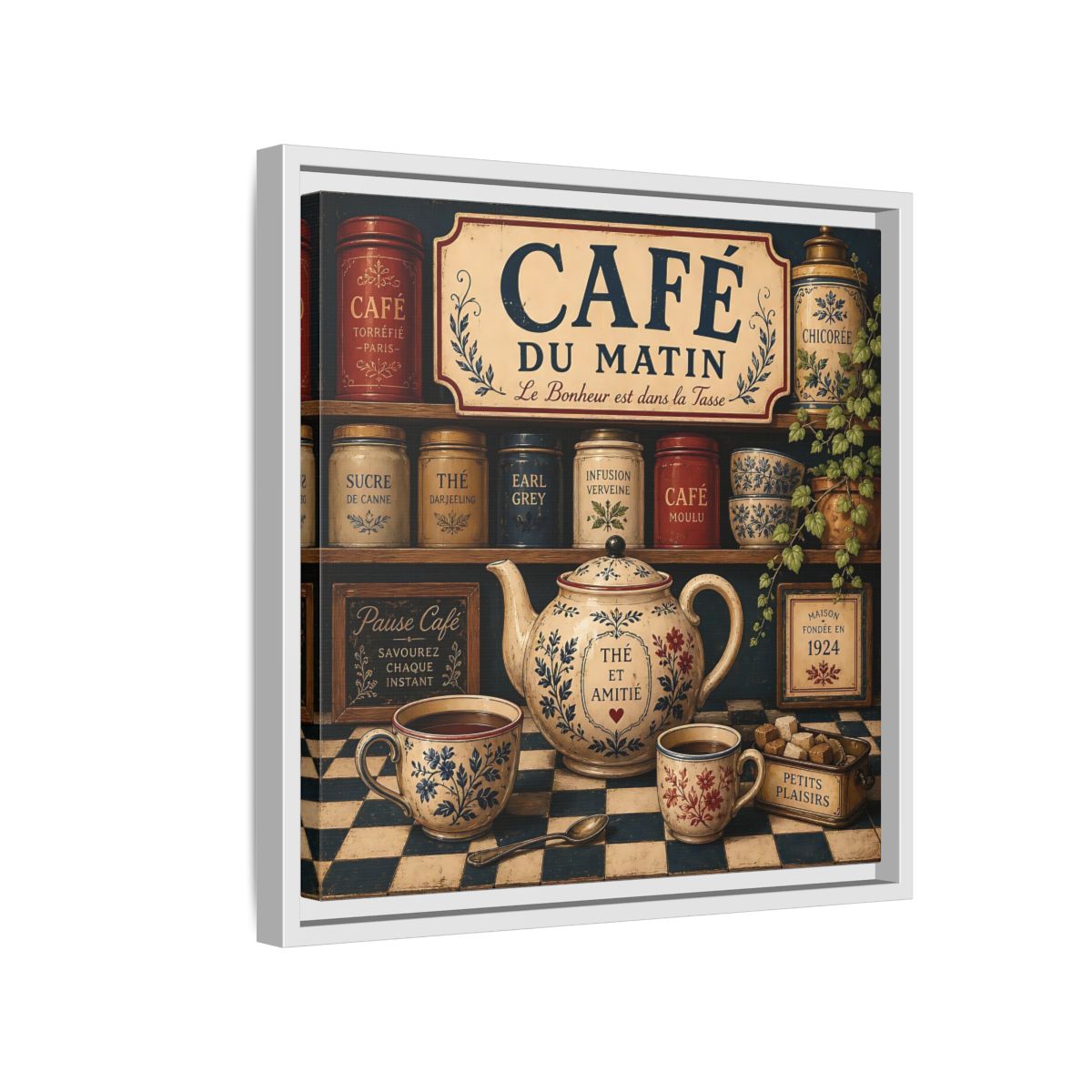 Side Mockup 13. Vintage Coffee And Tea Vintage Coffee shown as stretched canvas wall art