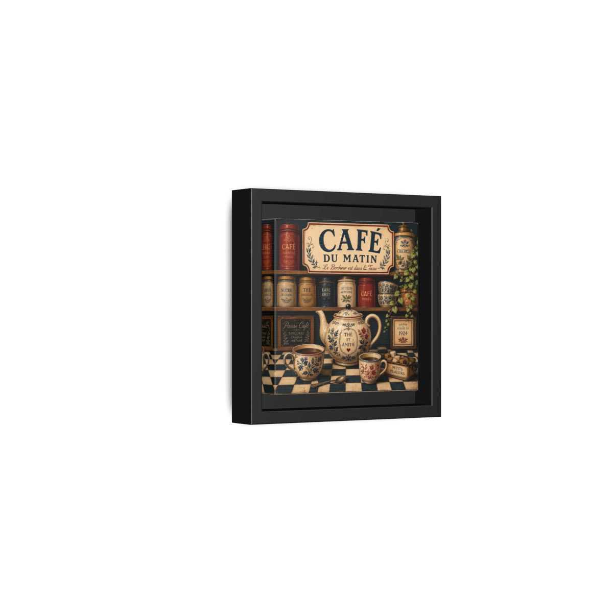 Side Mockup 24. Vintage Coffee And Tea Vintage Coffee shown as stretched canvas wall art