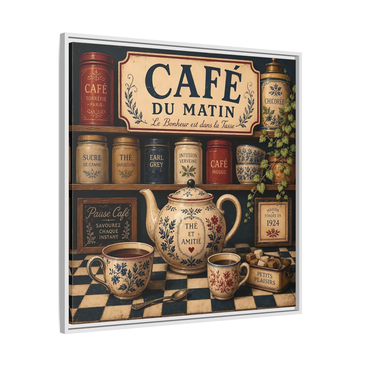 Side Mockup 25. Vintage Coffee And Tea Vintage Coffee shown as stretched canvas wall art