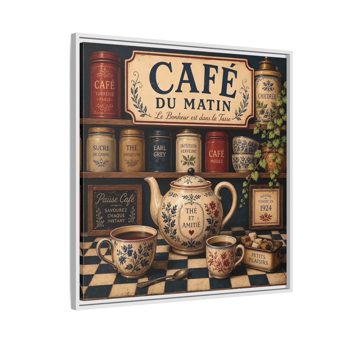 Side Mockup 7. Vintage Coffee And Tea Vintage Coffee shown as stretched canvas wall art
