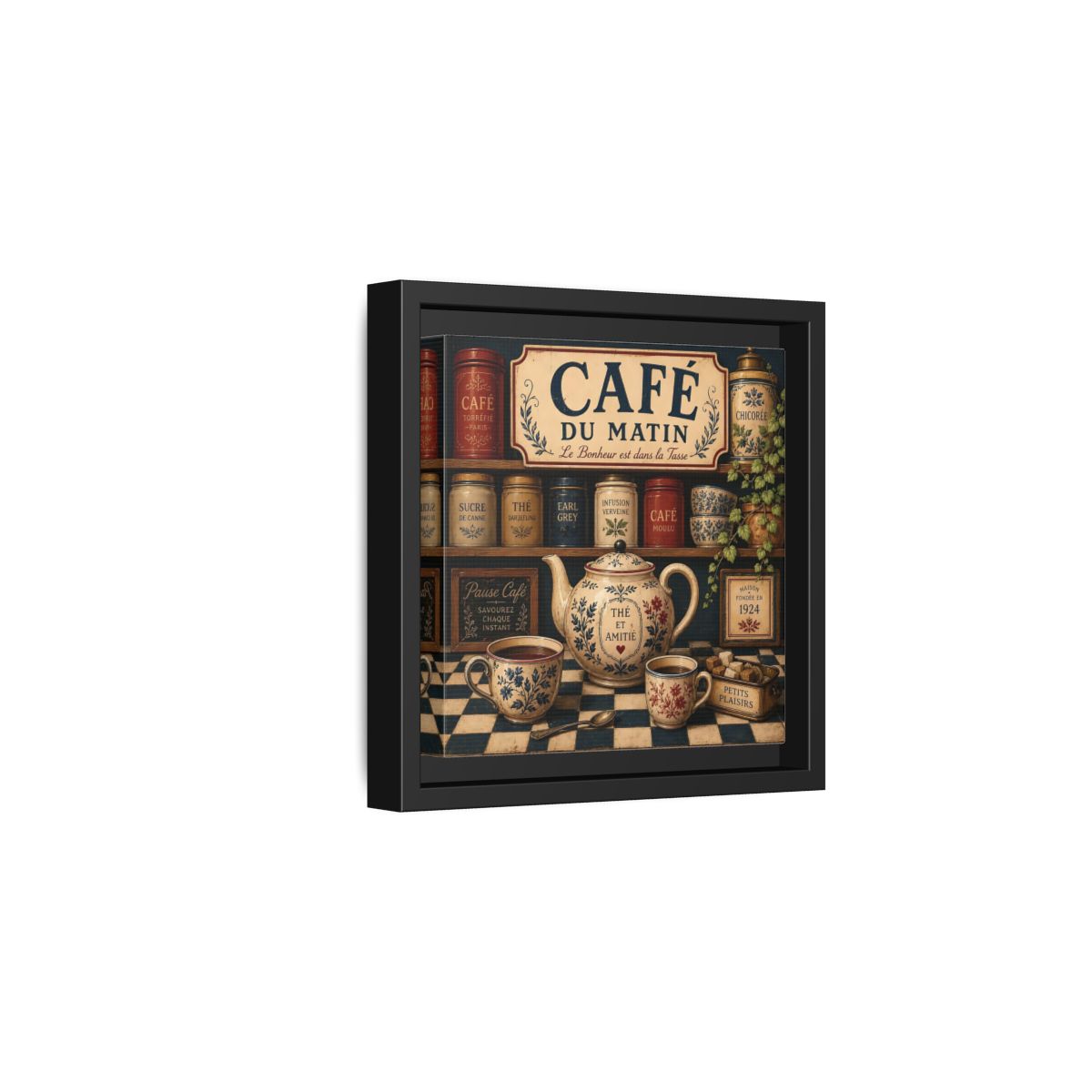 Side Mockup 3. Vintage Coffee And Tea Vintage Coffee shown as stretched canvas wall art