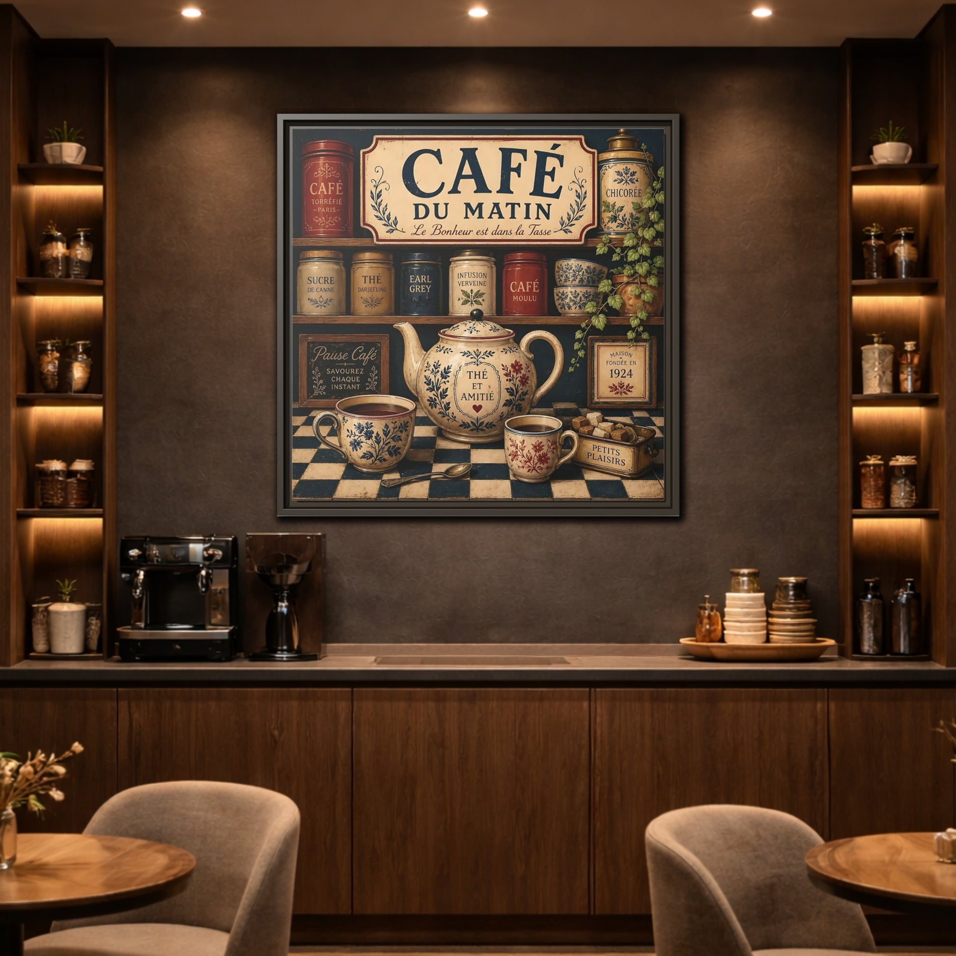 Mockup 2. Vintage Coffee And Tea Vintage Coffee shown as stretched canvas wall art