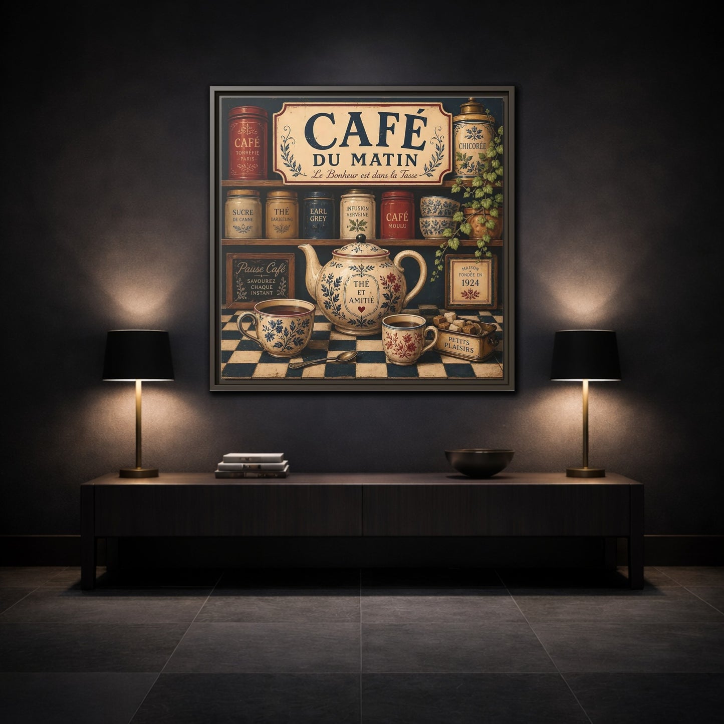 Mockup 3. Vintage Coffee And Tea Vintage Coffee shown as stretched canvas wall art