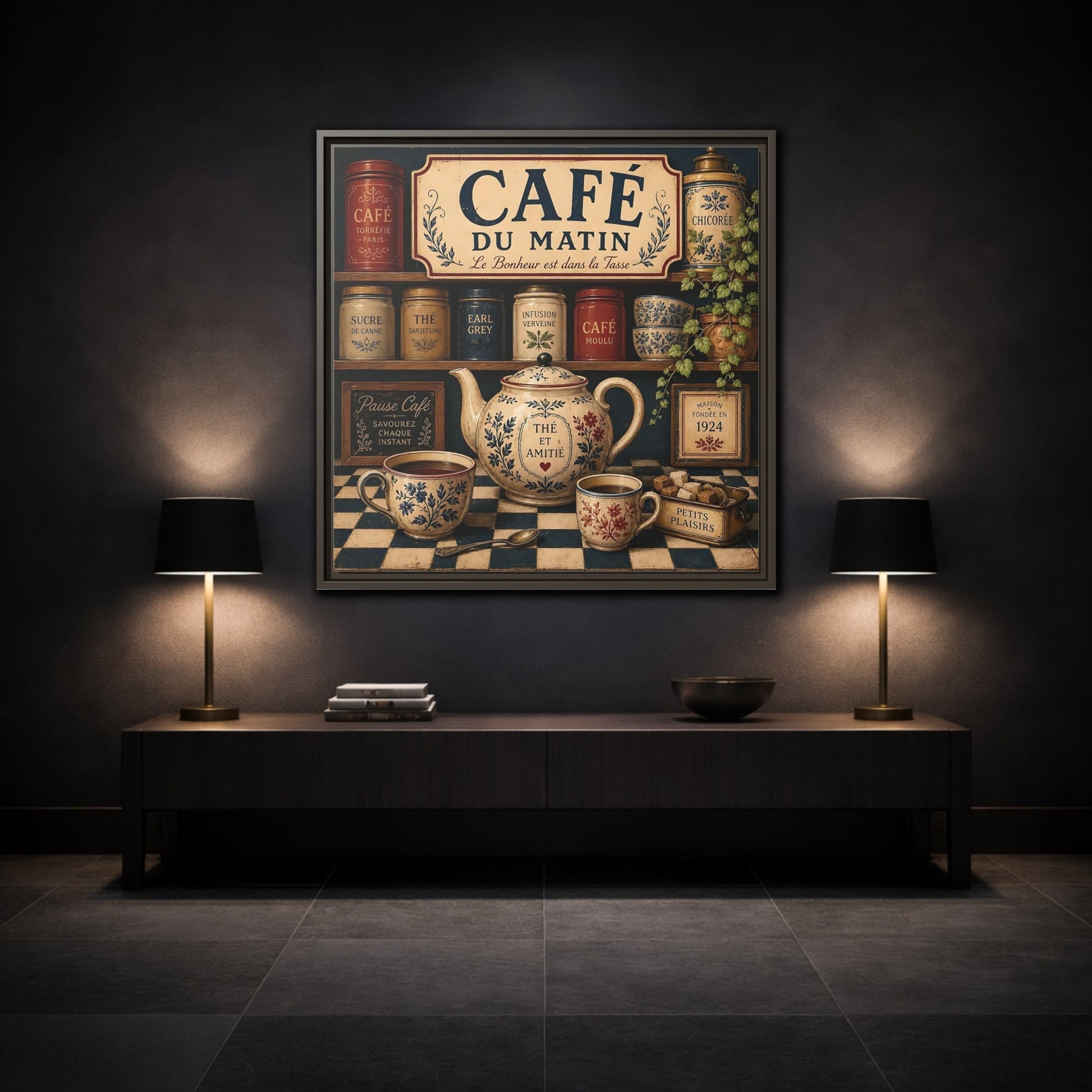 Mockup 3. Vintage Coffee And Tea Vintage Coffee shown as stretched canvas wall art