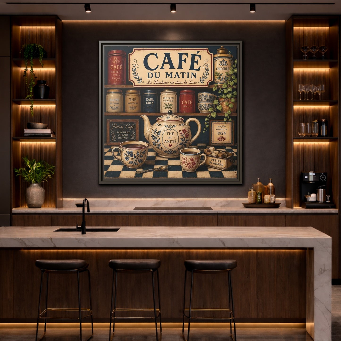 Mockup 4. Vintage Coffee And Tea Vintage Coffee shown as stretched canvas wall art
