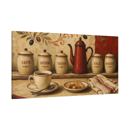 Side Mockup 2. Vintage Coffee & Biscotti shown as canvas print