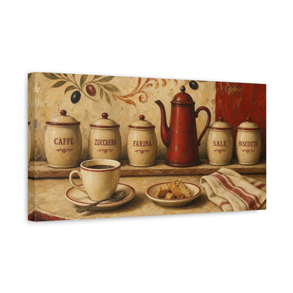 Side Mockup 3. Vintage Coffee & Biscotti shown as canvas print