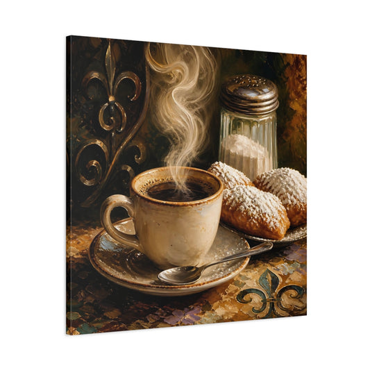 Main Mockup. Vintage Coffee Brown And Gold shown as stretched canvas wall art