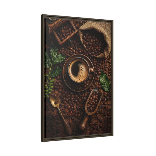 Main Mockup. Vintage Coffee Brown And Green Coffee shown as stretched canvas wall art