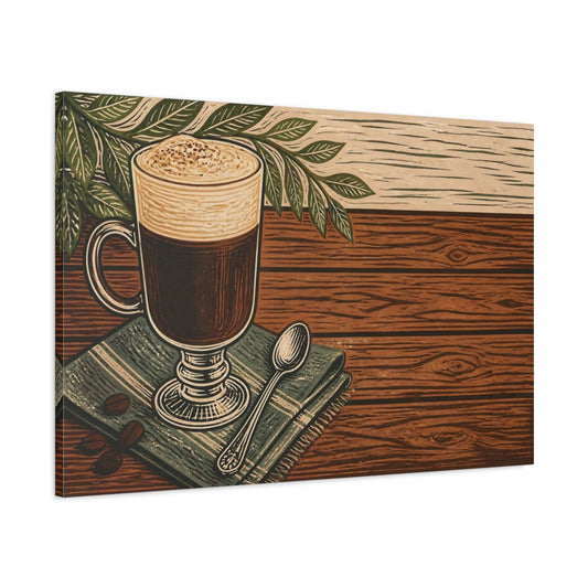 Main Mockup. Vintage Coffee Brown And Green Coffee shown as stretched canvas wall art