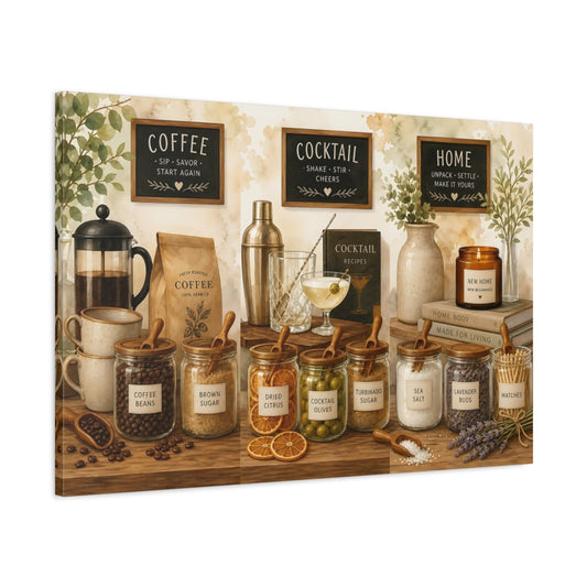Main Mockup. Vintage Coffee Cocktails Coffee Cocktail Decor shown as stretched canvas wall art