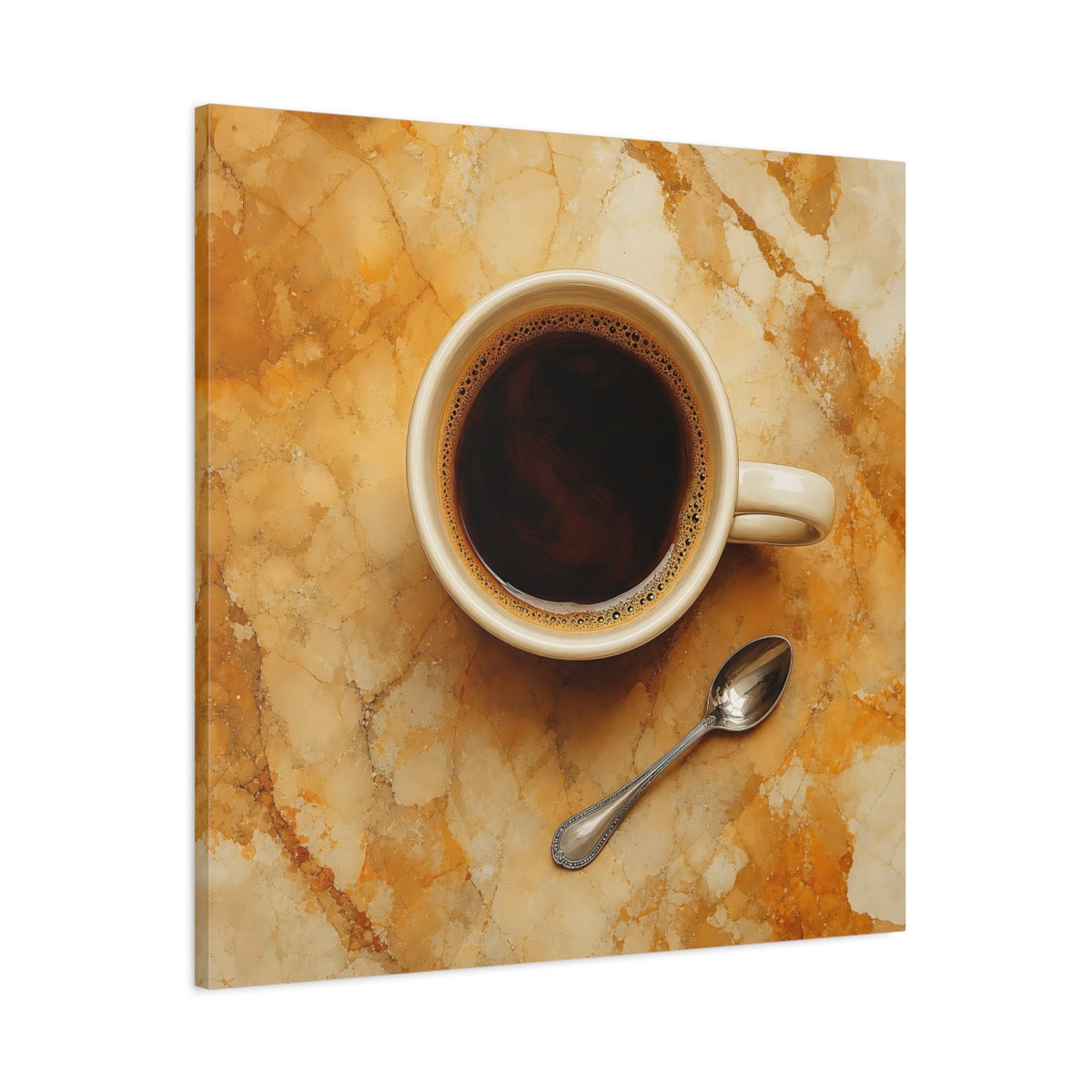 Main Mockup. Vintage Coffee Cup Brown And Gold shown as stretched canvas wall art