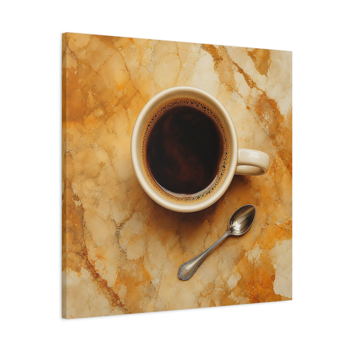 Side Mockup 3. Vintage Coffee Cup Brown And Gold shown as stretched canvas wall art