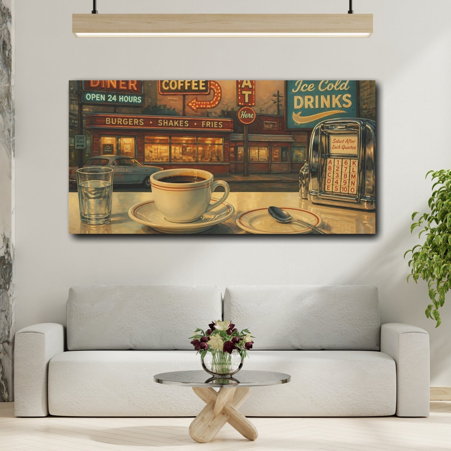 Mockup 2. Vintage Coffee Cup Retro Diner Scene shown as canvas print