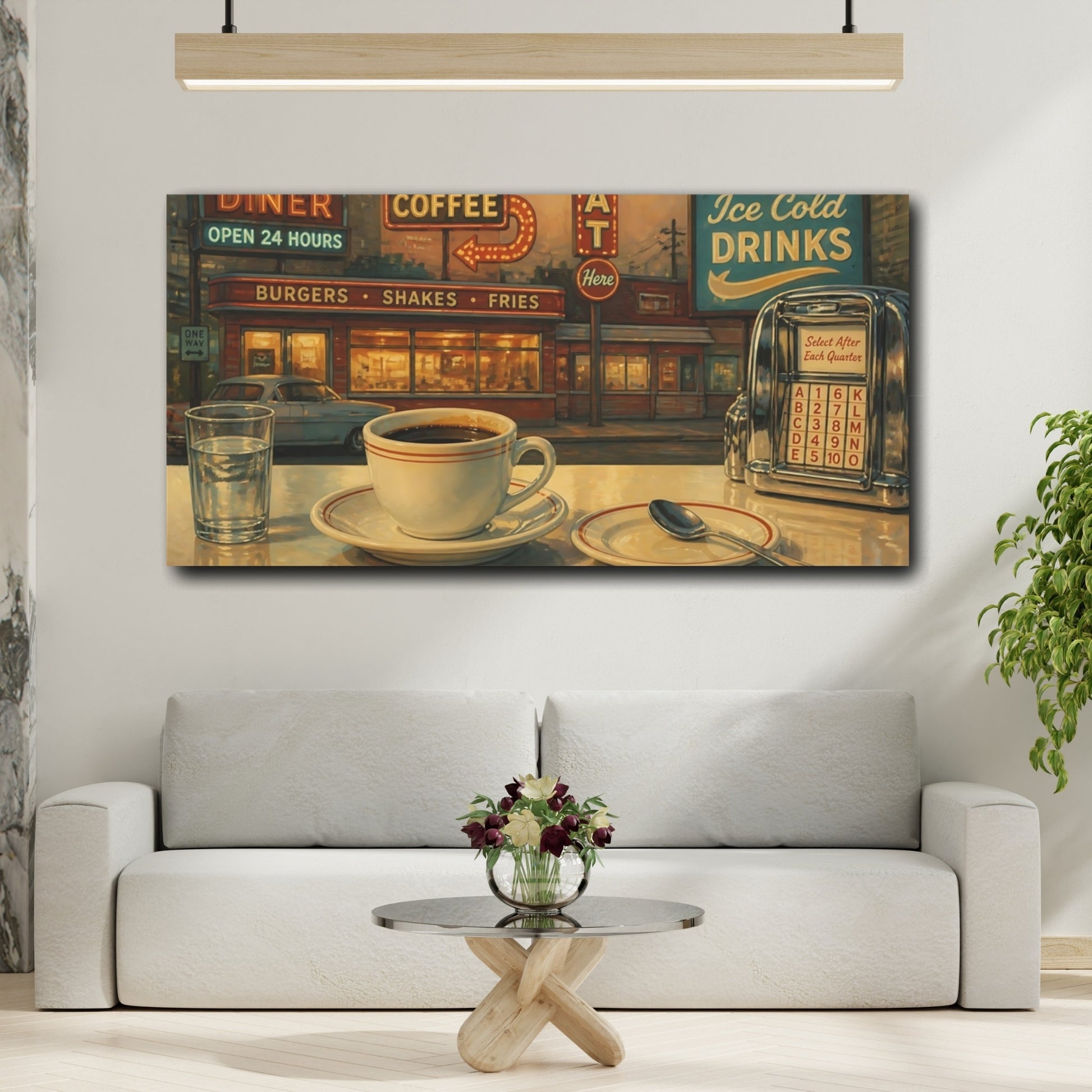 Mockup 2. Vintage Coffee Cup Retro Diner Scene shown as canvas print