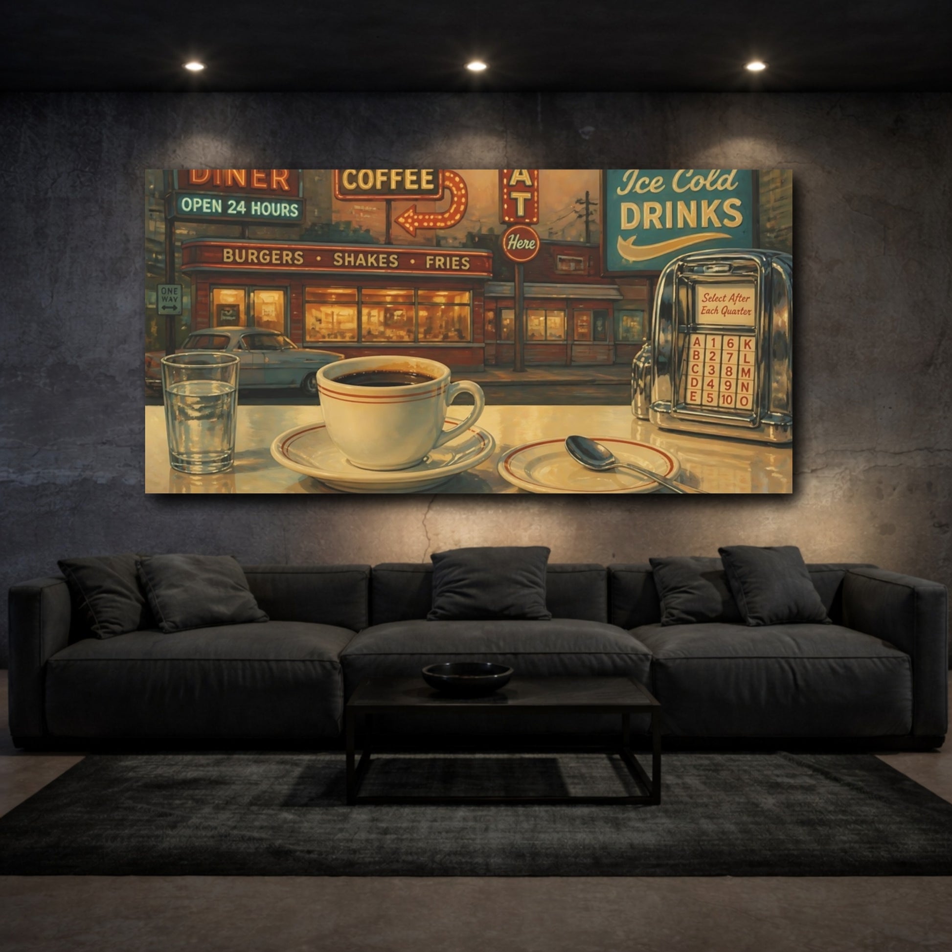 Mockup 3. Vintage Coffee Cup Retro Diner Scene shown as canvas print