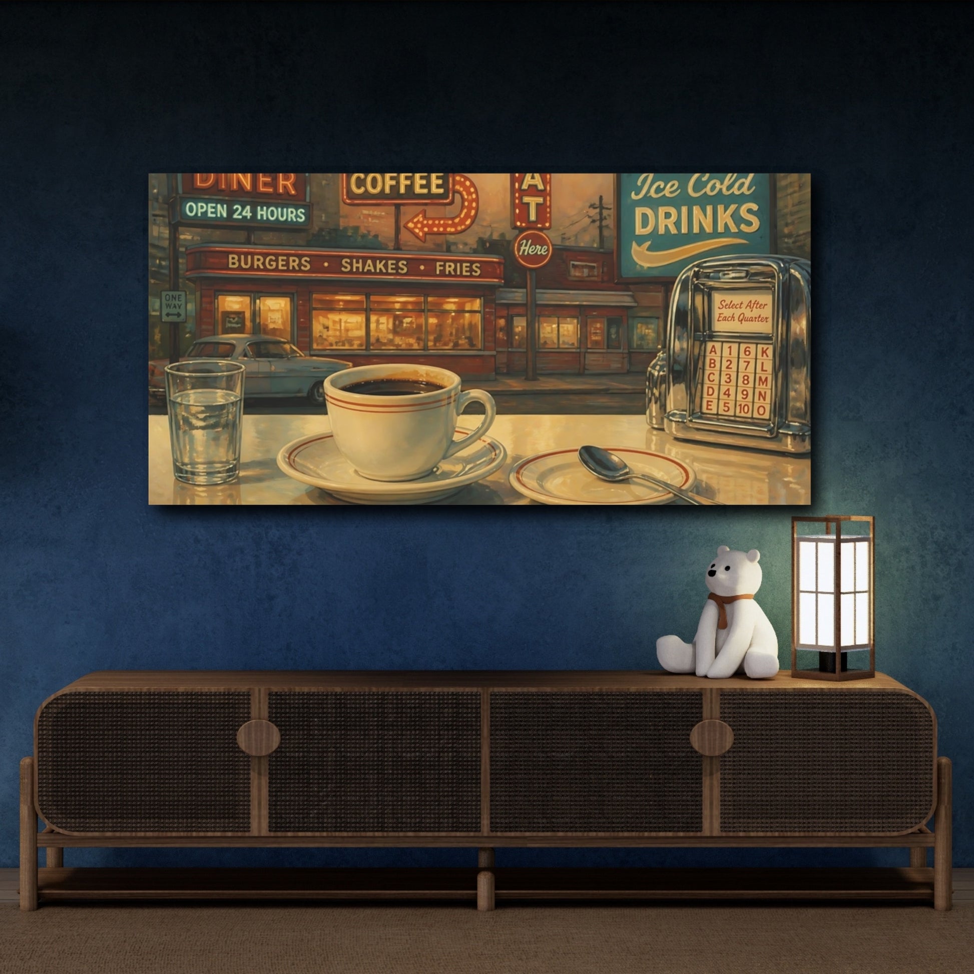 Mockup 4. Vintage Coffee Cup Retro Diner Scene shown as canvas print