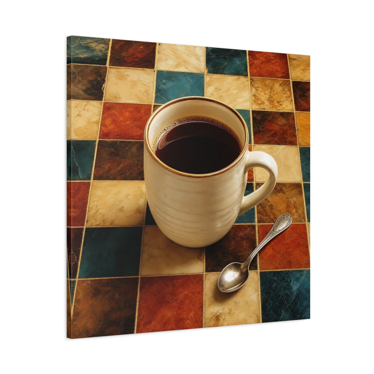 Main Mockup. Vintage Coffee Cup Warm Tones Coffee shown as stretched canvas wall art