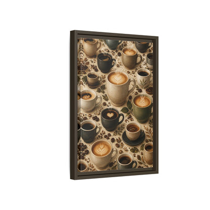 Vintage Coffee Cups Rustic Scene Framed Canvas Wall Art - Kitchen Decor, Dining Area shown as canvas wall art
