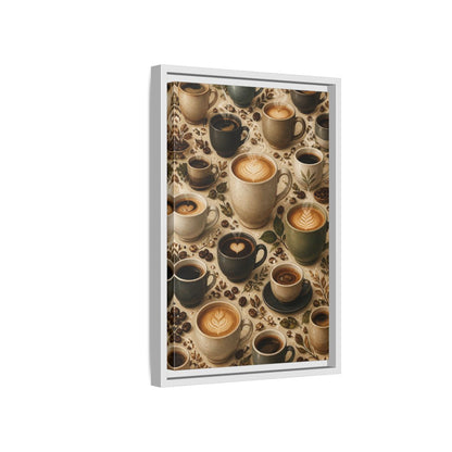 Vintage Coffee Cups Rustic Scene Framed Canvas Wall Art - Kitchen Decor, Dining Area shown as canvas wall art