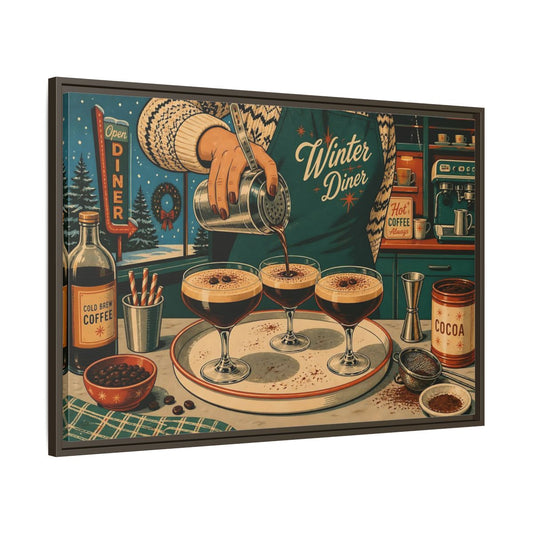 Main Mockup. Vintage Coffee Making Retro Teal Coffee shown as stretched canvas wall art