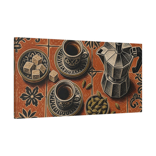 Main Mockup. Vintage Coffee Moka Pot Terracotta Coffee shown as canvas print