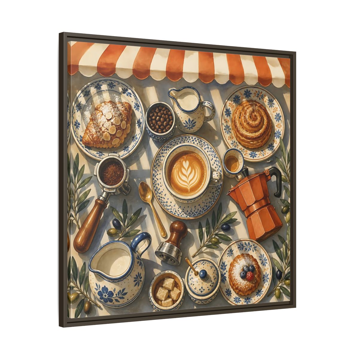 Main Mockup. Vintage Coffee Pastries Cafe Morning shown as stretched canvas wall art