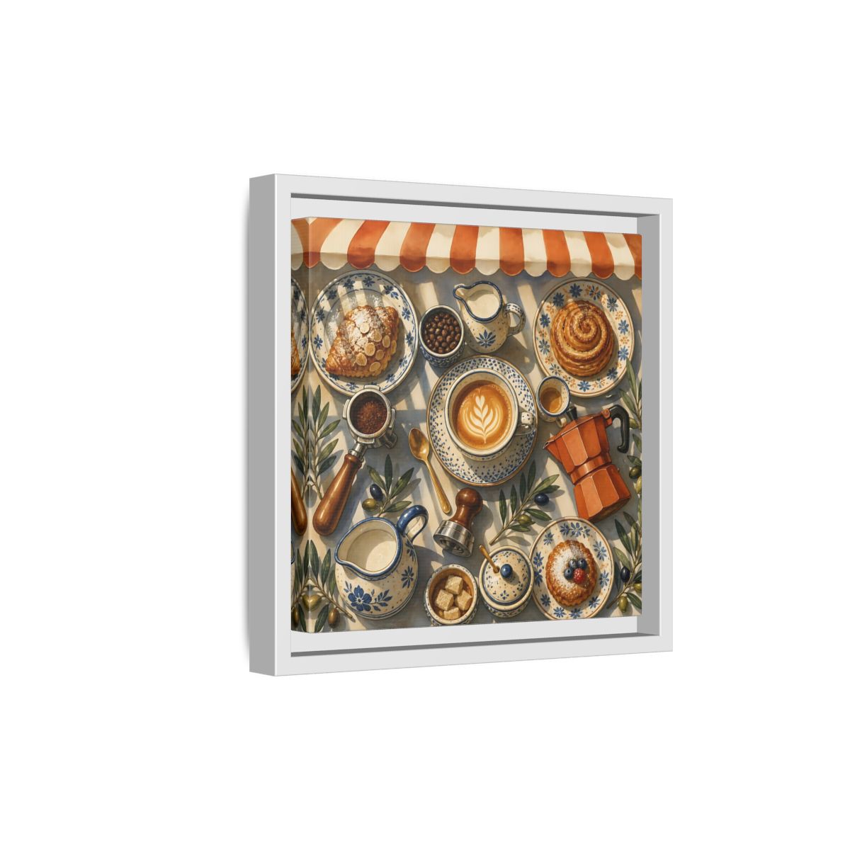Side Mockup 19. Vintage Coffee Pastries Cafe Morning shown as stretched canvas wall art