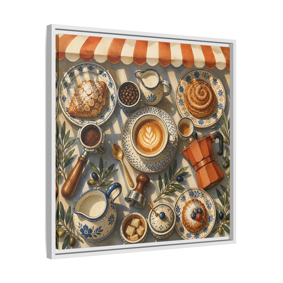 Side Mockup 26. Vintage Coffee Pastries Cafe Morning shown as stretched canvas wall art