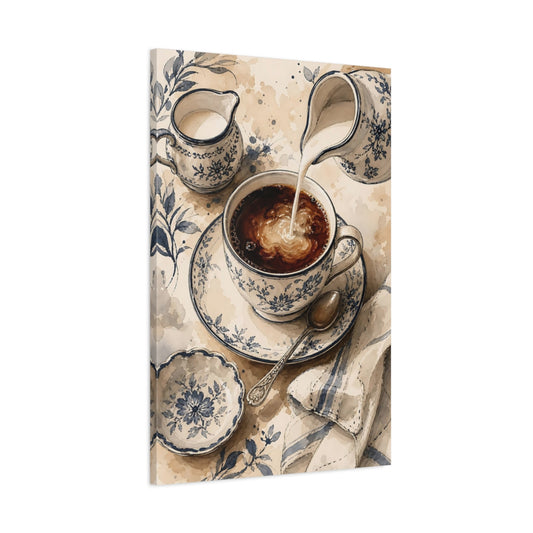 Main Mockup. Vintage Coffee Pour Vintage Coffee Art shown as stretched canvas wall art
