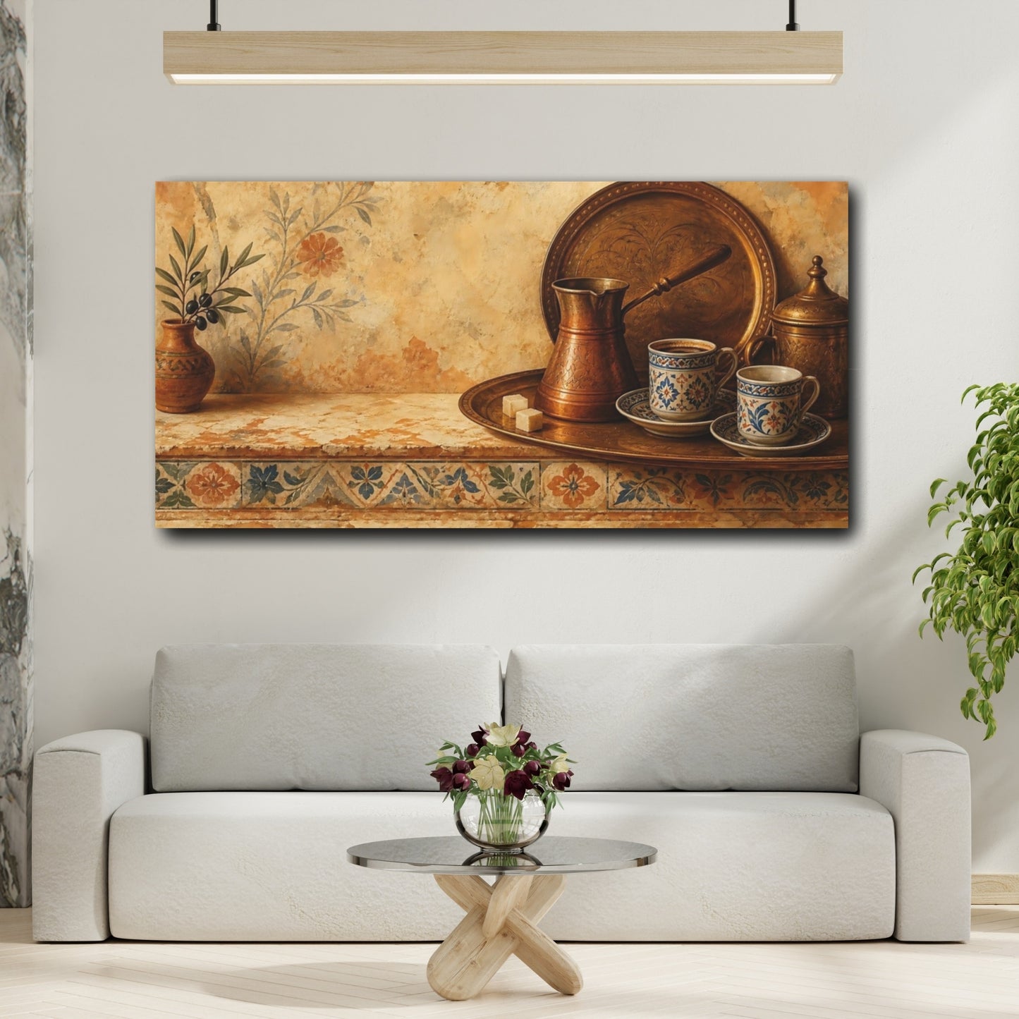 Mockup 2. Vintage Coffee Set Brown Gold shown as canvas print