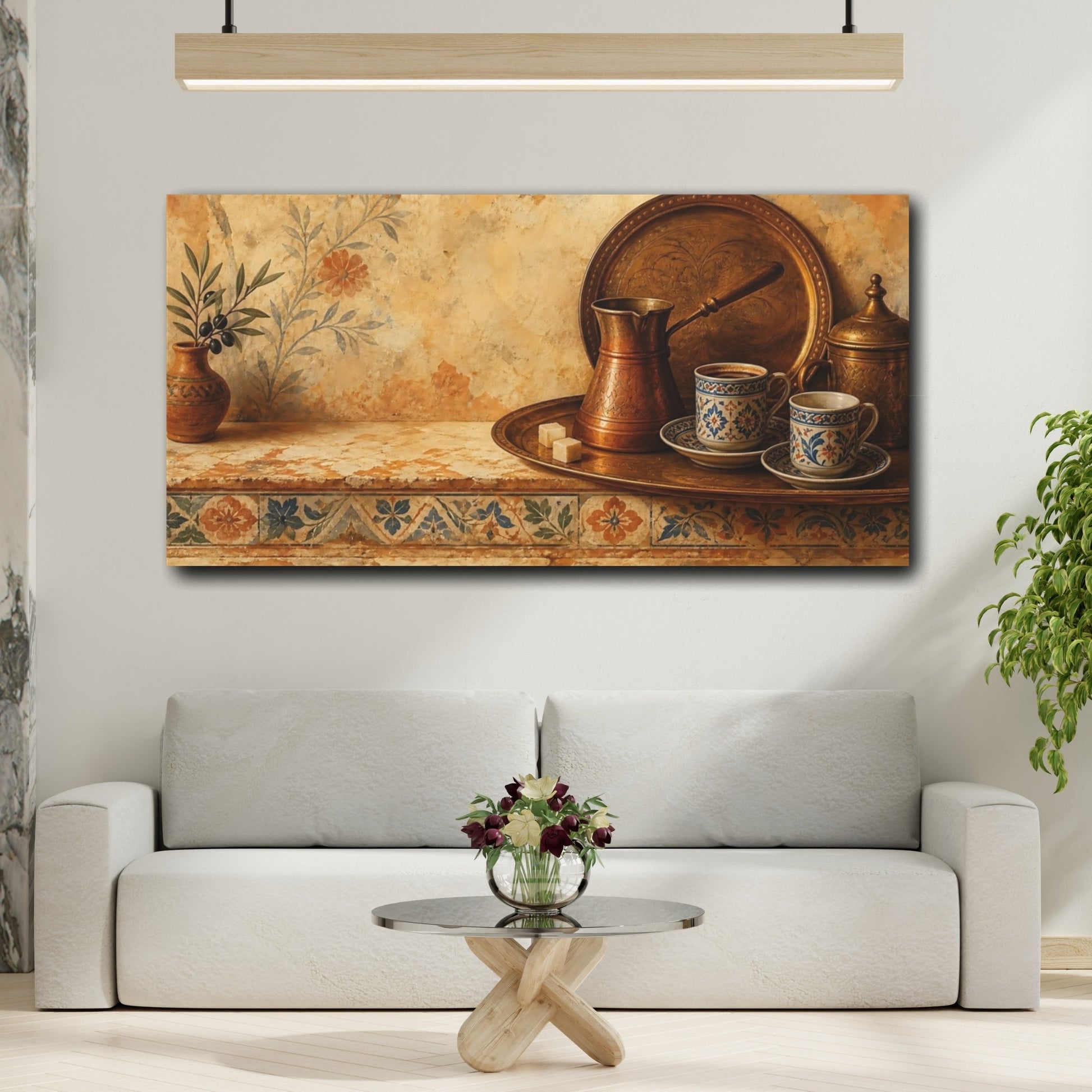 Mockup 2. Vintage Coffee Set Brown Gold shown as canvas print