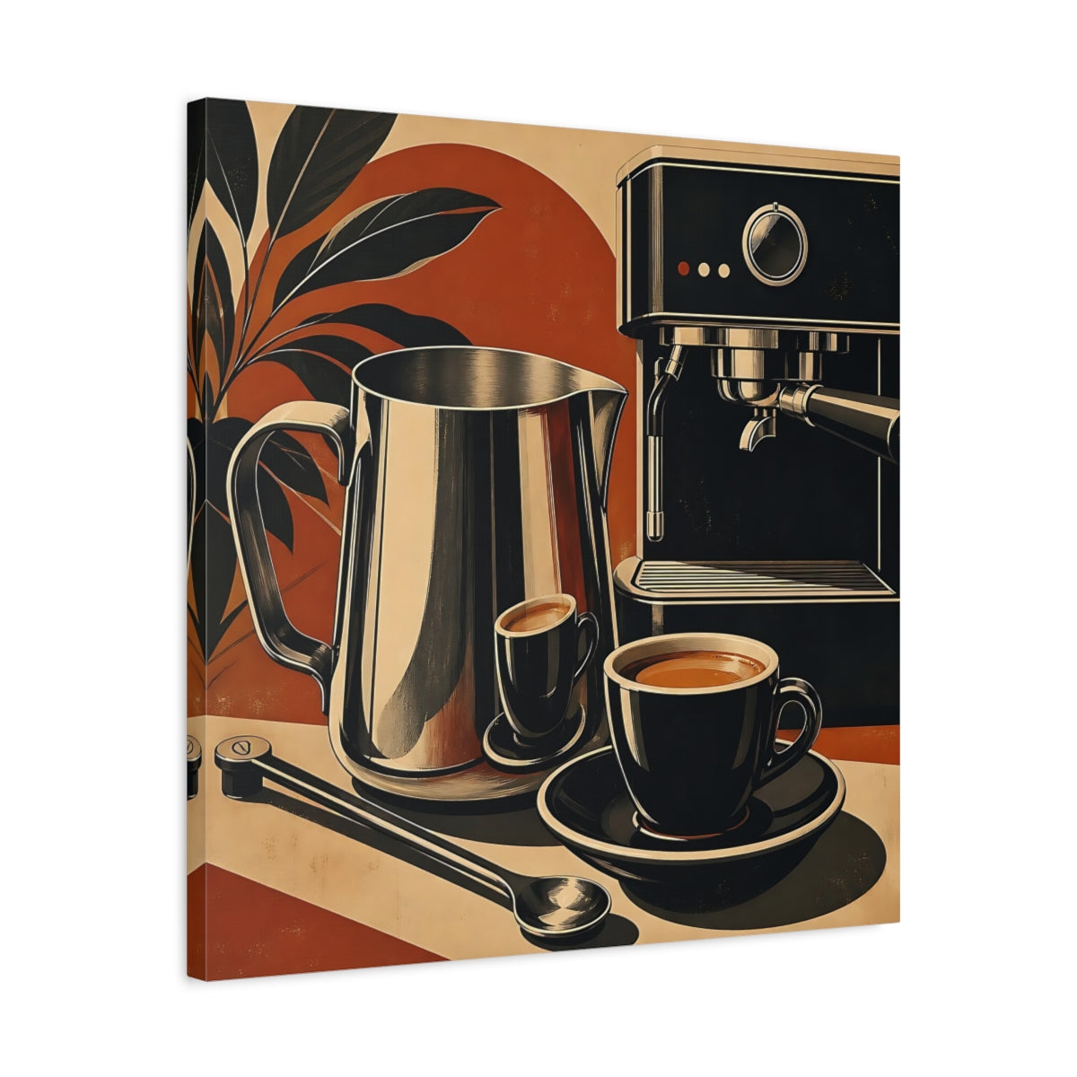 Side Mockup 4. Vintage Coffee Setup Retro Coffee shown as stretched canvas wall art
