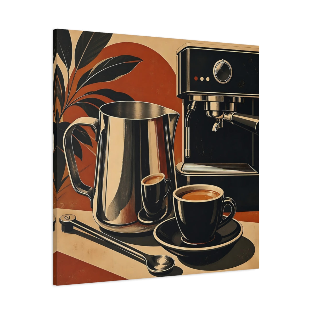 Side Mockup 1. Vintage Coffee Setup Retro Coffee shown as stretched canvas wall art
